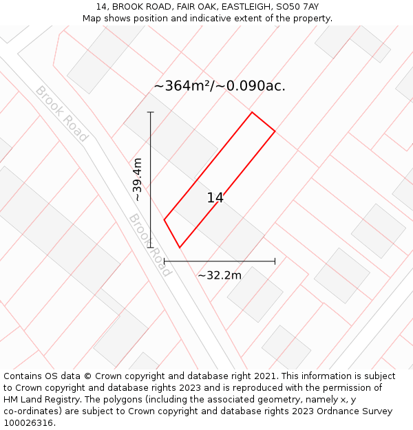 14, BROOK ROAD, FAIR OAK, EASTLEIGH, SO50 7AY: Plot and title map