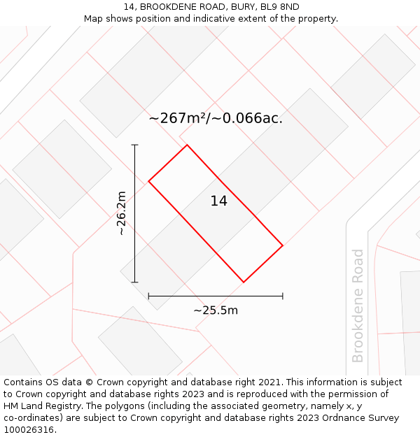 14, BROOKDENE ROAD, BURY, BL9 8ND: Plot and title map