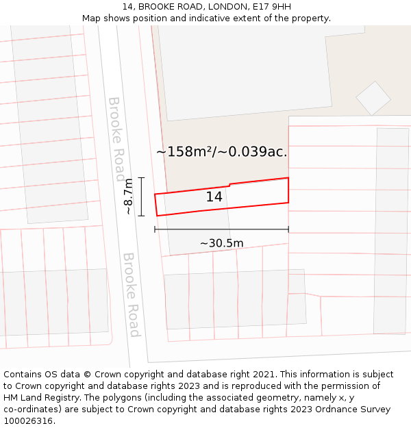 14, BROOKE ROAD, LONDON, E17 9HH: Plot and title map