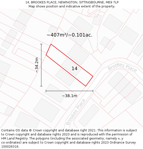 14, BROOKES PLACE, NEWINGTON, SITTINGBOURNE, ME9 7LP: Plot and title map