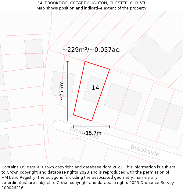 14, BROOKSIDE, GREAT BOUGHTON, CHESTER, CH3 5TL: Plot and title map