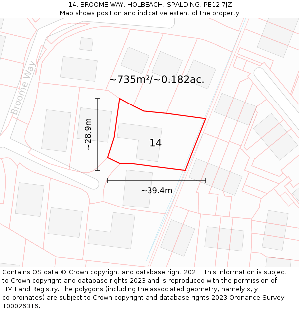 14, BROOME WAY, HOLBEACH, SPALDING, PE12 7JZ: Plot and title map