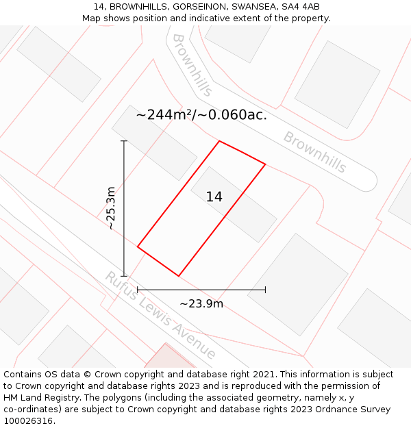 14, BROWNHILLS, GORSEINON, SWANSEA, SA4 4AB: Plot and title map