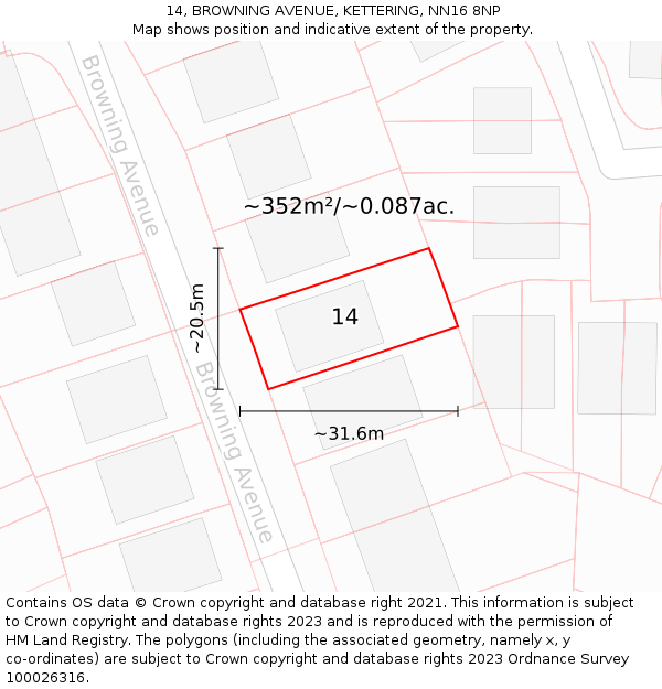 14, BROWNING AVENUE, KETTERING, NN16 8NP: Plot and title map