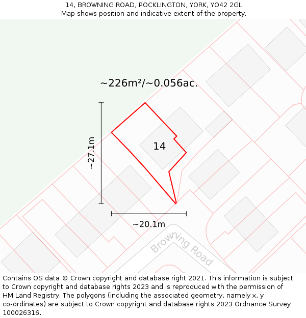 14, BROWNING ROAD, POCKLINGTON, YORK, YO42 2GL: Plot and title map