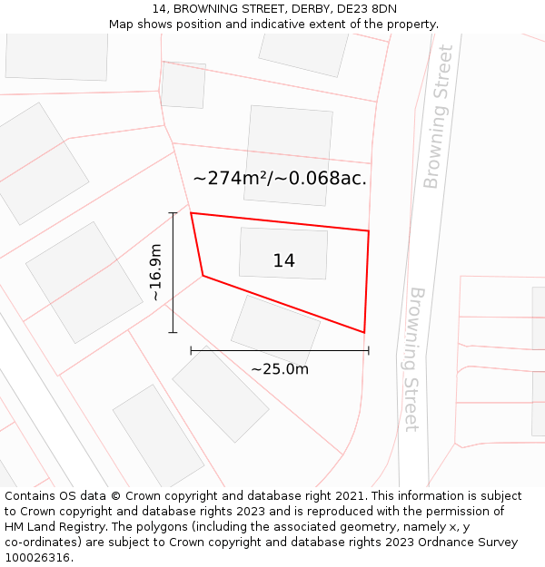 14, BROWNING STREET, DERBY, DE23 8DN: Plot and title map