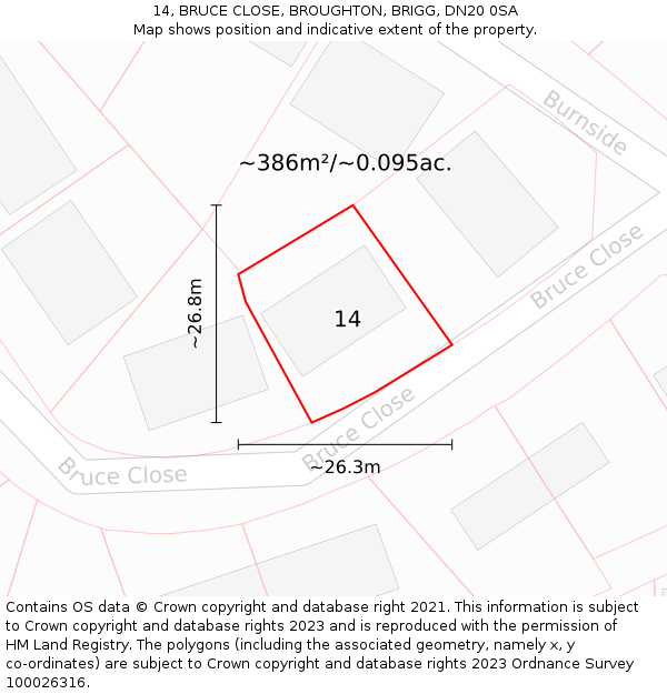 14, BRUCE CLOSE, BROUGHTON, BRIGG, DN20 0SA: Plot and title map