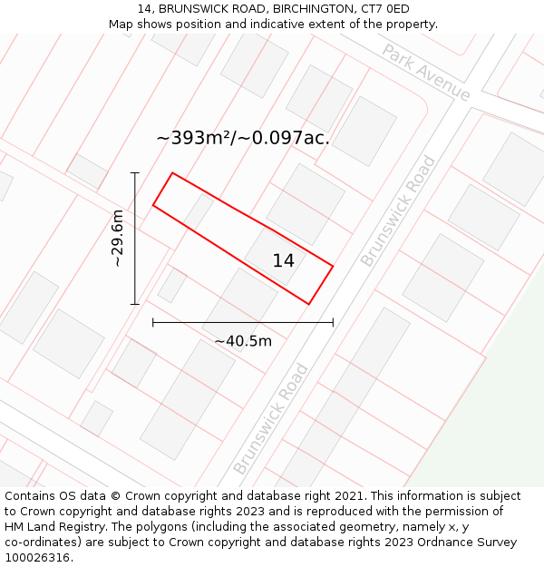 14, BRUNSWICK ROAD, BIRCHINGTON, CT7 0ED: Plot and title map