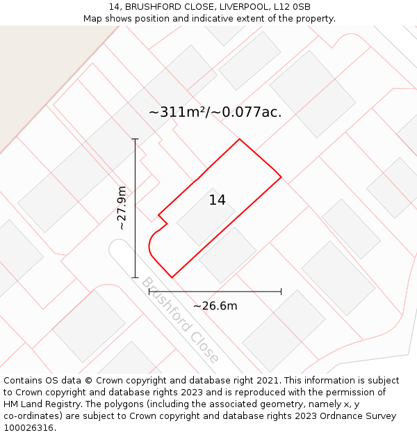 14, BRUSHFORD CLOSE, LIVERPOOL, L12 0SB: Plot and title map