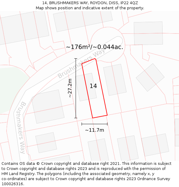 14, BRUSHMAKERS WAY, ROYDON, DISS, IP22 4QZ: Plot and title map