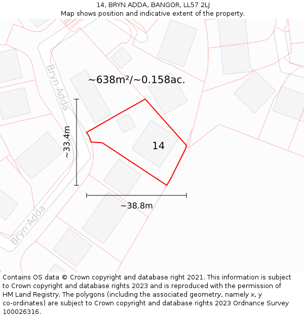 14, BRYN ADDA, BANGOR, LL57 2LJ: Plot and title map