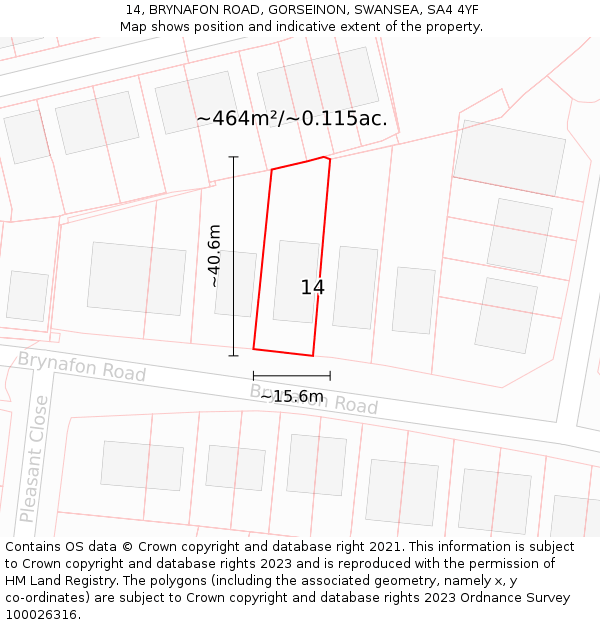 14, BRYNAFON ROAD, GORSEINON, SWANSEA, SA4 4YF: Plot and title map