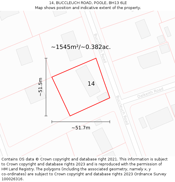 14, BUCCLEUCH ROAD, POOLE, BH13 6LE: Plot and title map