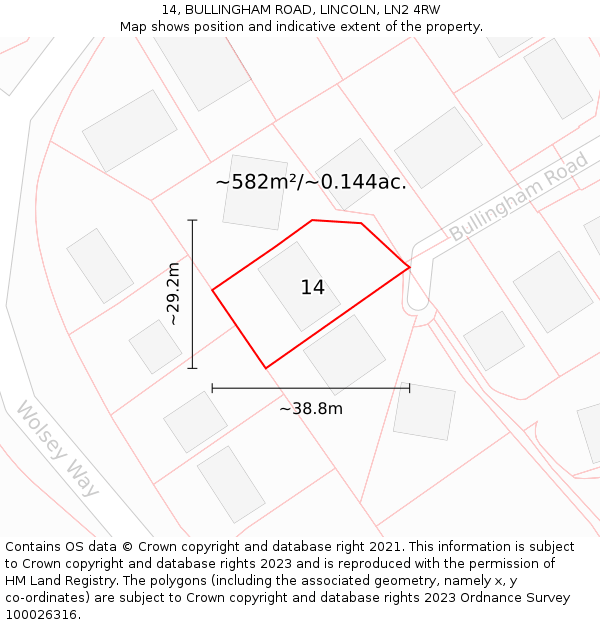 14, BULLINGHAM ROAD, LINCOLN, LN2 4RW: Plot and title map