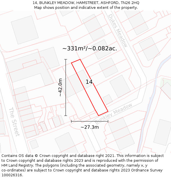 14, BUNKLEY MEADOW, HAMSTREET, ASHFORD, TN26 2HQ: Plot and title map