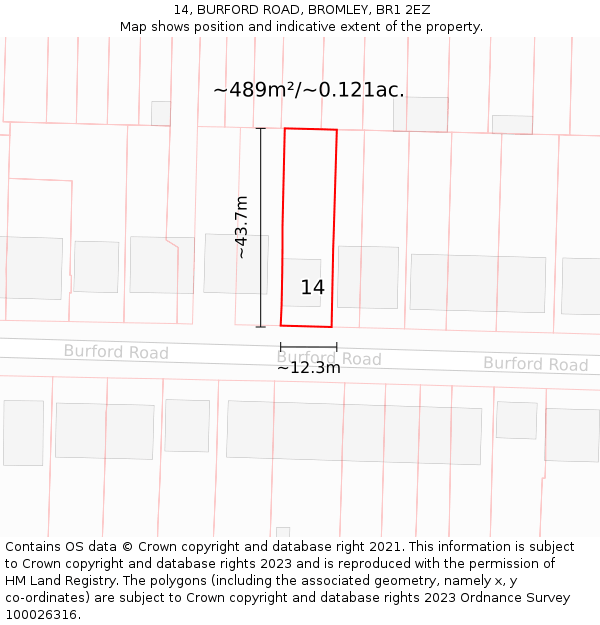 14, BURFORD ROAD, BROMLEY, BR1 2EZ: Plot and title map