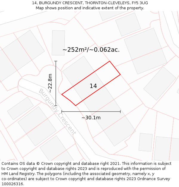 14, BURGUNDY CRESCENT, THORNTON-CLEVELEYS, FY5 3UG: Plot and title map