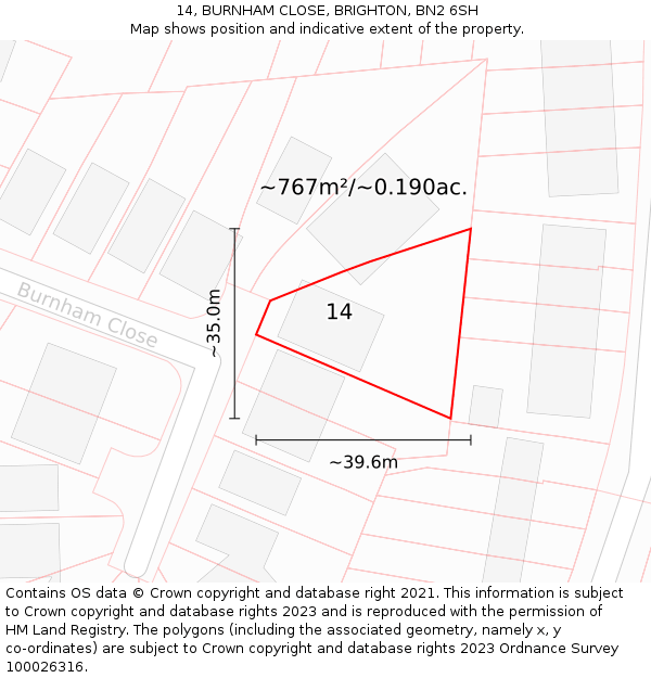 14, BURNHAM CLOSE, BRIGHTON, BN2 6SH: Plot and title map