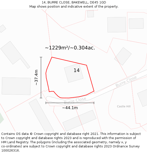 14, BURRE CLOSE, BAKEWELL, DE45 1GD: Plot and title map