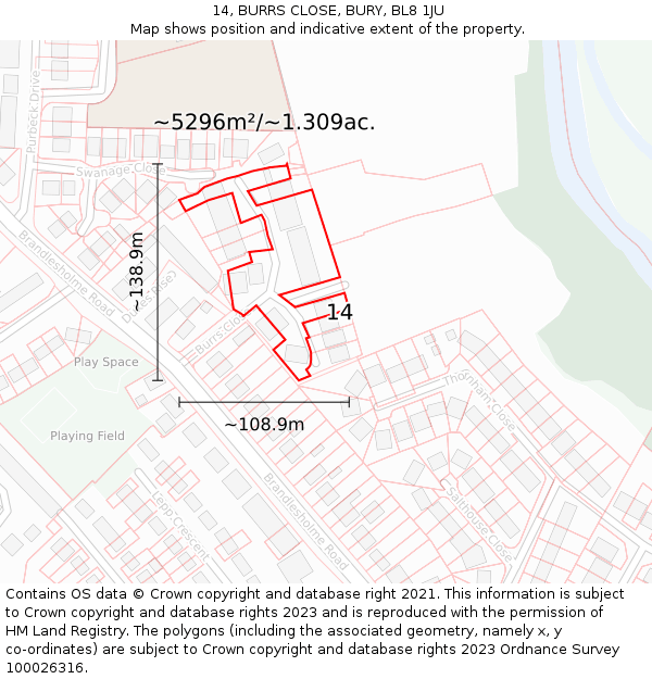 14, BURRS CLOSE, BURY, BL8 1JU: Plot and title map