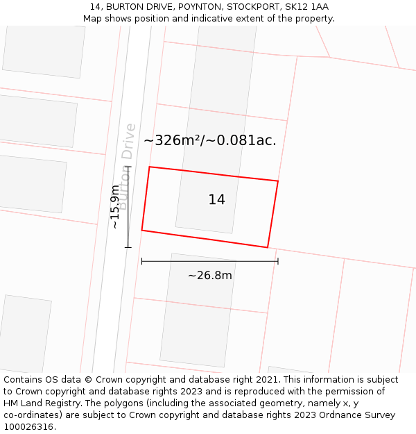14, BURTON DRIVE, POYNTON, STOCKPORT, SK12 1AA: Plot and title map
