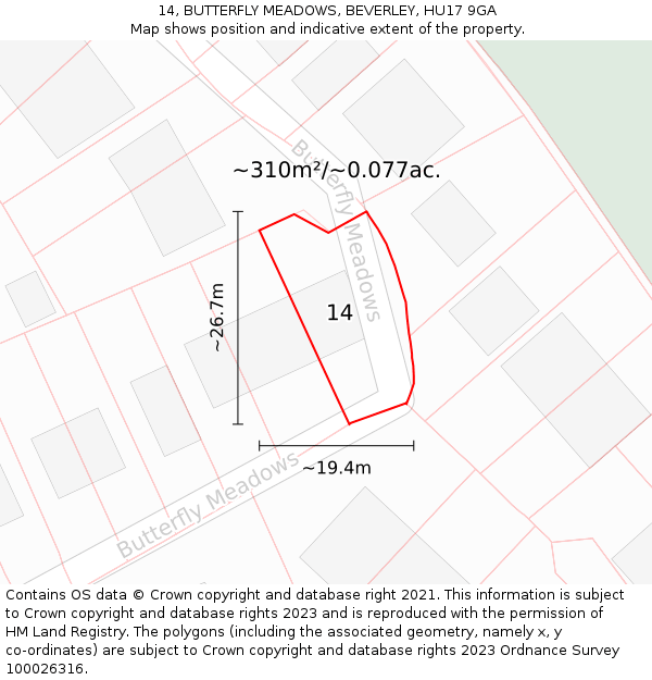 14, BUTTERFLY MEADOWS, BEVERLEY, HU17 9GA: Plot and title map