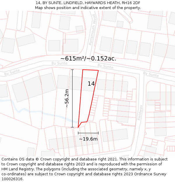 14, BY SUNTE, LINDFIELD, HAYWARDS HEATH, RH16 2DF: Plot and title map