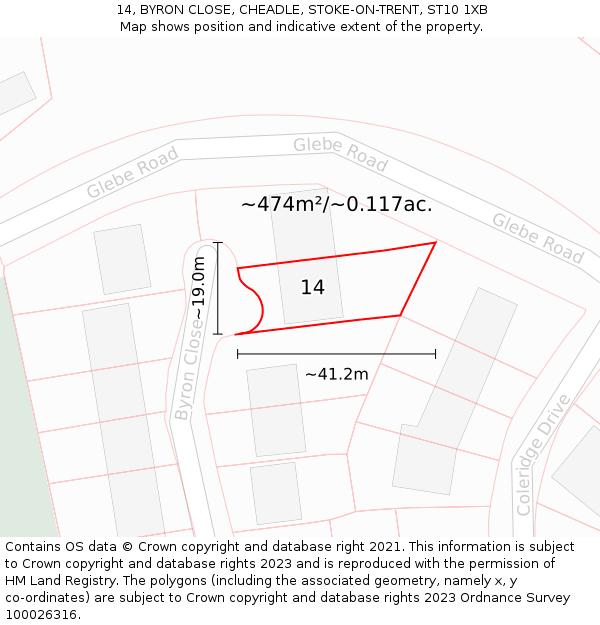 14, BYRON CLOSE, CHEADLE, STOKE-ON-TRENT, ST10 1XB: Plot and title map