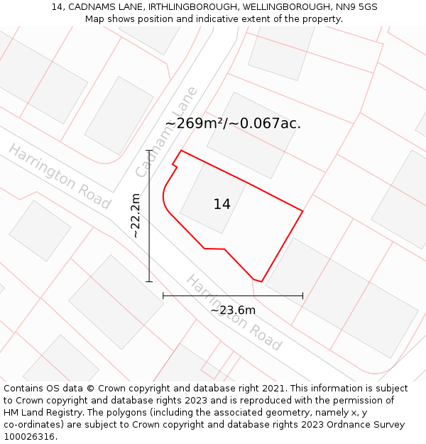 14, CADNAMS LANE, IRTHLINGBOROUGH, WELLINGBOROUGH, NN9 5GS: Plot and title map