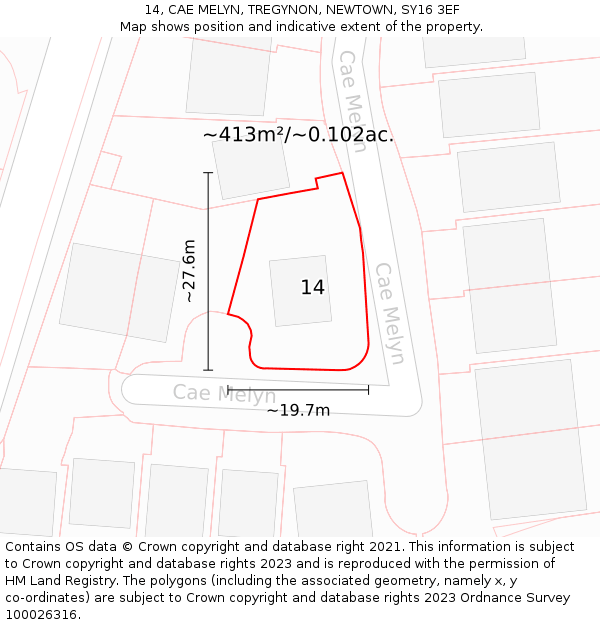 14, CAE MELYN, TREGYNON, NEWTOWN, SY16 3EF: Plot and title map