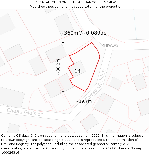 14, CAEAU GLEISION, RHIWLAS, BANGOR, LL57 4EW: Plot and title map