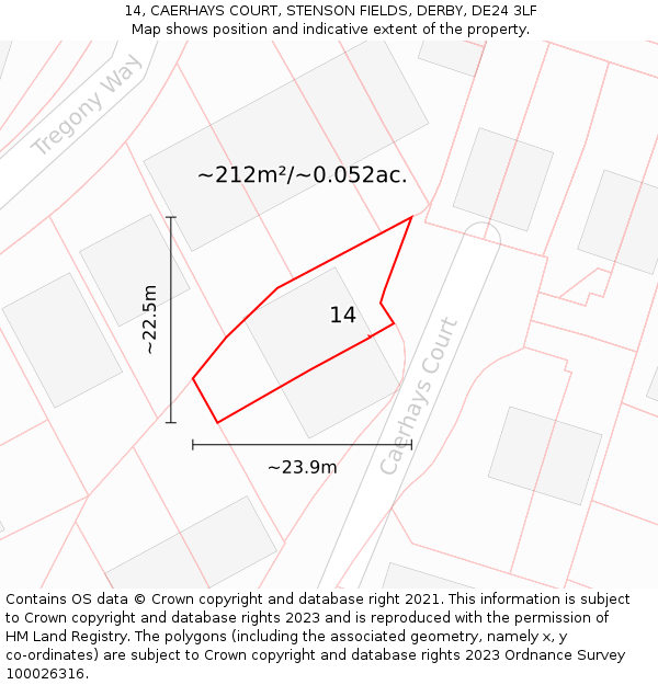 14, CAERHAYS COURT, STENSON FIELDS, DERBY, DE24 3LF: Plot and title map