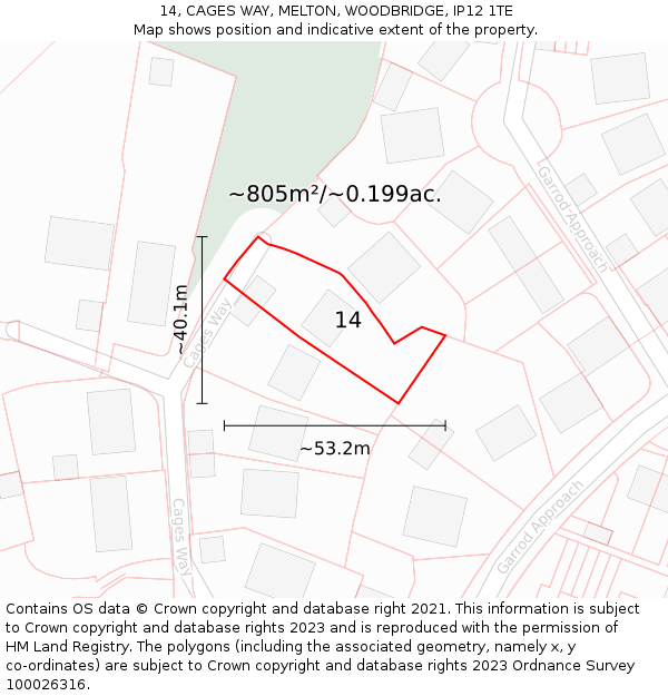 14, CAGES WAY, MELTON, WOODBRIDGE, IP12 1TE: Plot and title map