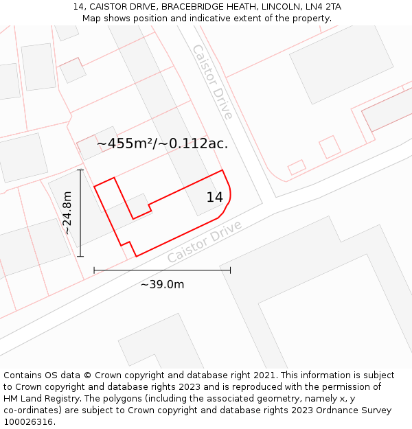 14, CAISTOR DRIVE, BRACEBRIDGE HEATH, LINCOLN, LN4 2TA: Plot and title map