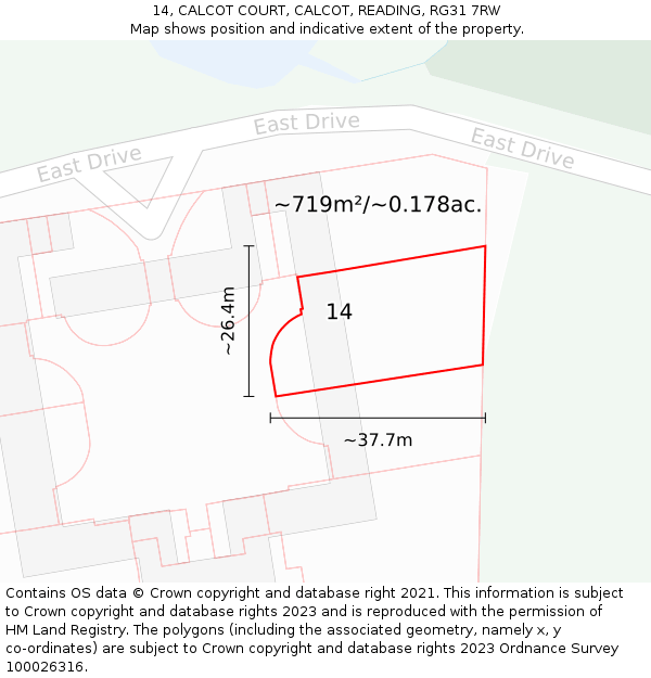 14, CALCOT COURT, CALCOT, READING, RG31 7RW: Plot and title map
