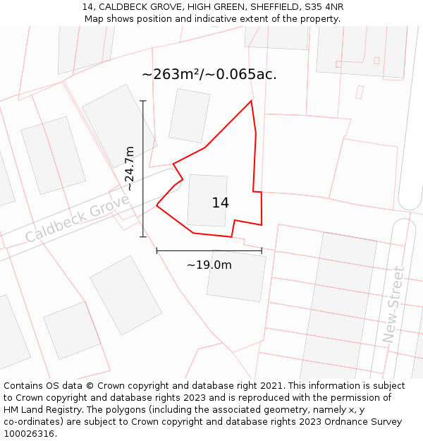 14, CALDBECK GROVE, HIGH GREEN, SHEFFIELD, S35 4NR: Plot and title map