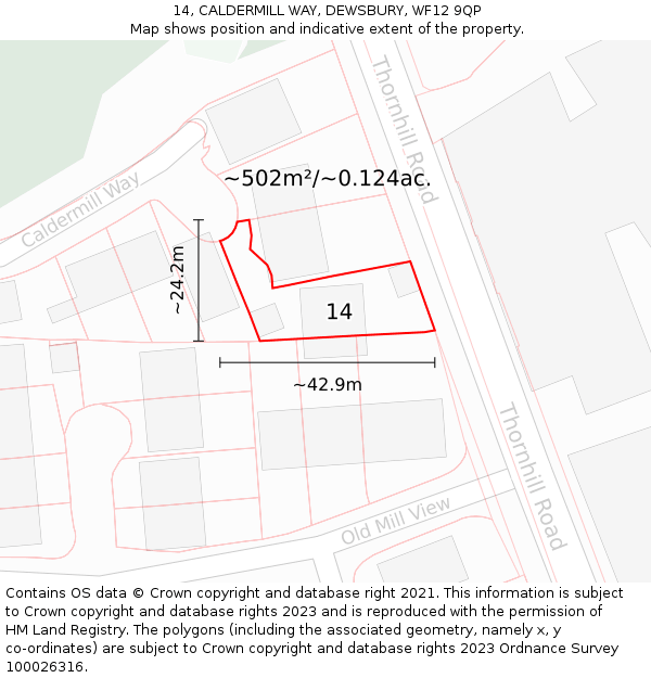 14, CALDERMILL WAY, DEWSBURY, WF12 9QP: Plot and title map