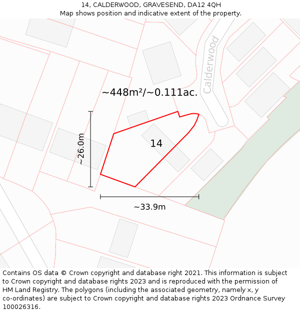 14, CALDERWOOD, GRAVESEND, DA12 4QH: Plot and title map