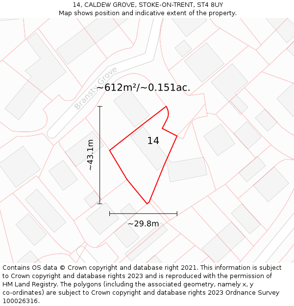 14, CALDEW GROVE, STOKE-ON-TRENT, ST4 8UY: Plot and title map