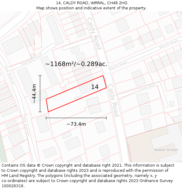 14, CALDY ROAD, WIRRAL, CH48 2HG: Plot and title map