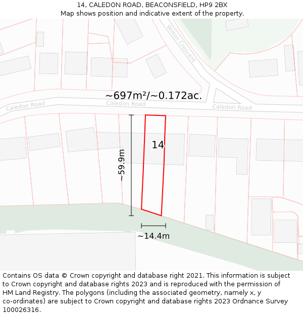 14, CALEDON ROAD, BEACONSFIELD, HP9 2BX: Plot and title map