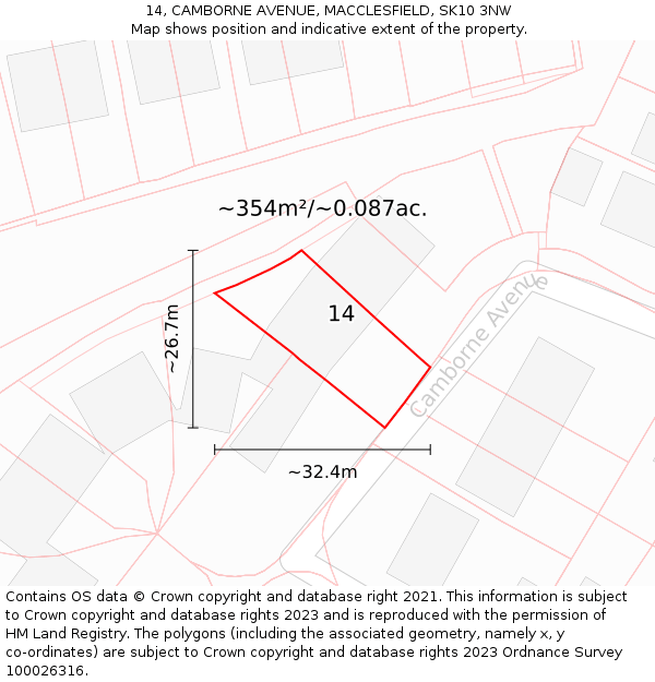 14, CAMBORNE AVENUE, MACCLESFIELD, SK10 3NW: Plot and title map