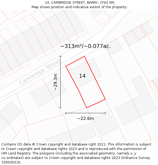 14, CAMBRIDGE STREET, BARRY, CF62 6PJ: Plot and title map