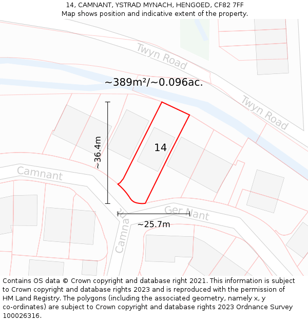 14, CAMNANT, YSTRAD MYNACH, HENGOED, CF82 7FF: Plot and title map