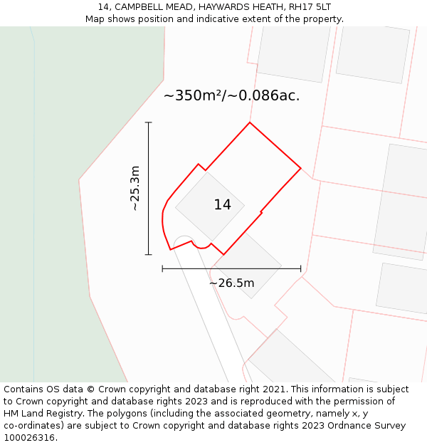 14, CAMPBELL MEAD, HAYWARDS HEATH, RH17 5LT: Plot and title map