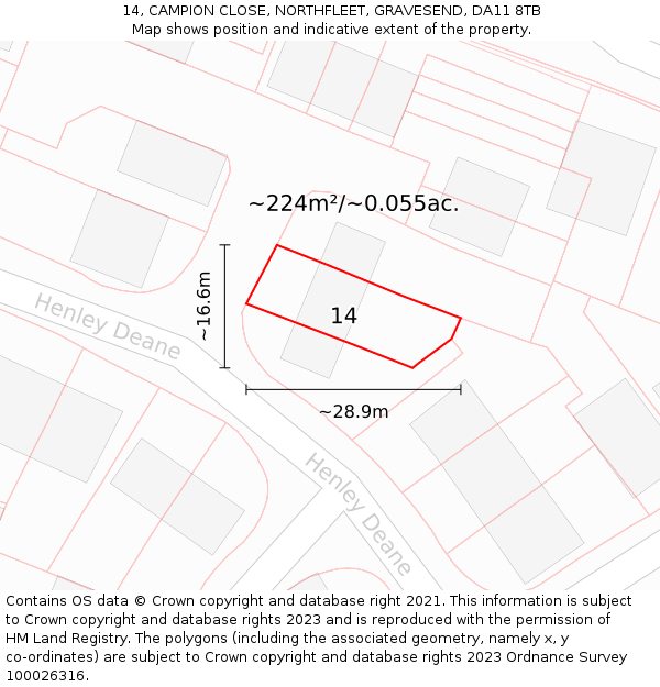 14, CAMPION CLOSE, NORTHFLEET, GRAVESEND, DA11 8TB: Plot and title map