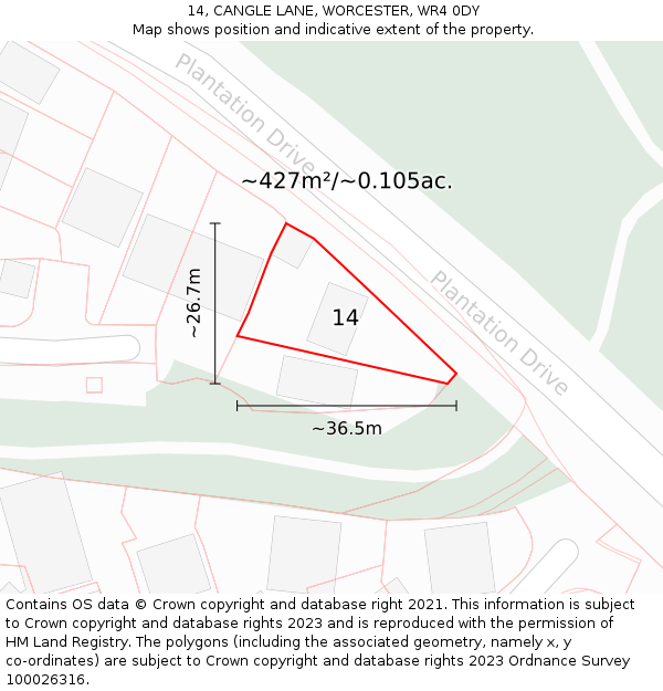 14, CANGLE LANE, WORCESTER, WR4 0DY: Plot and title map