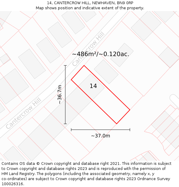 14, CANTERCROW HILL, NEWHAVEN, BN9 0RP: Plot and title map