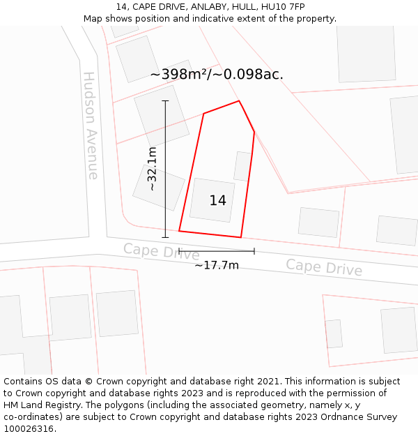14, CAPE DRIVE, ANLABY, HULL, HU10 7FP: Plot and title map
