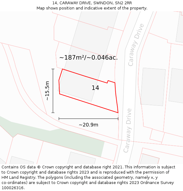 14, CARAWAY DRIVE, SWINDON, SN2 2RR: Plot and title map